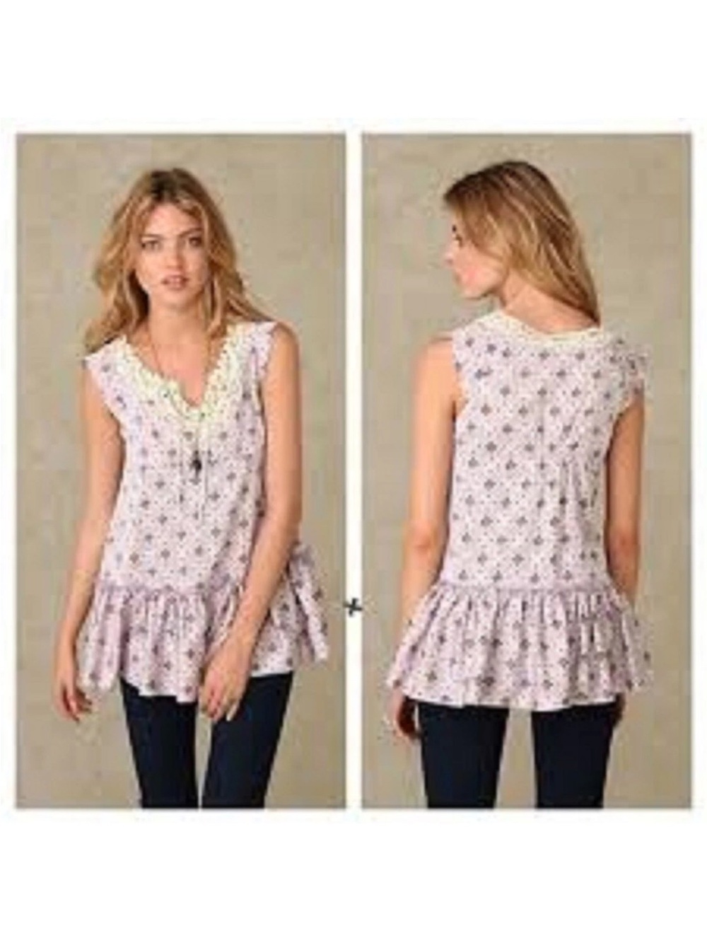 Free People Floral Lace-Trim Peplum Tank - Light Pink